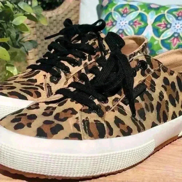 Superga Leopard Print Black Laced Low Top Sneaker Sz. 39.5 (8.5 USA) - Picture 5 of 10